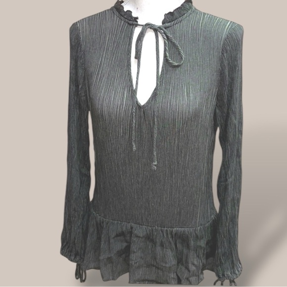 Wanderlux Ruffled Trim Peasant Top Boho Cottage Stand Collar Peplum Waist Size S - Picture 1 of 10